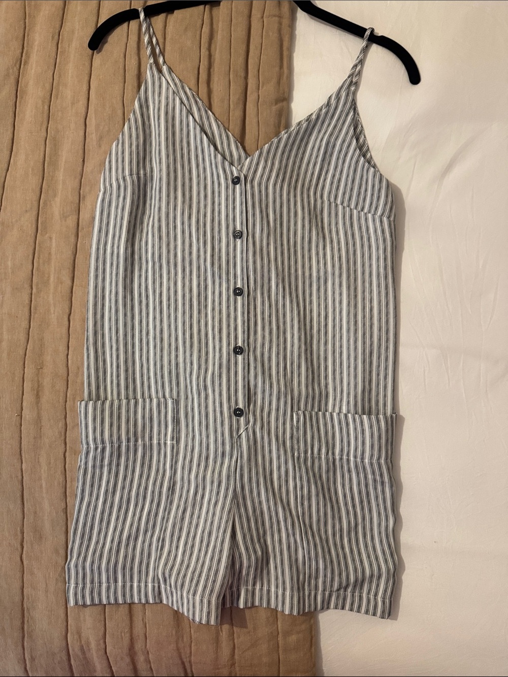 Topshop Black and White Striped V-Neck Romper